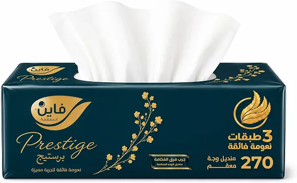 سعر ومواصفات مناديل وجه برستيج من 270 منديل من فاين، 3 طبقات (B0DM9NNSJ9) على Amazon EG