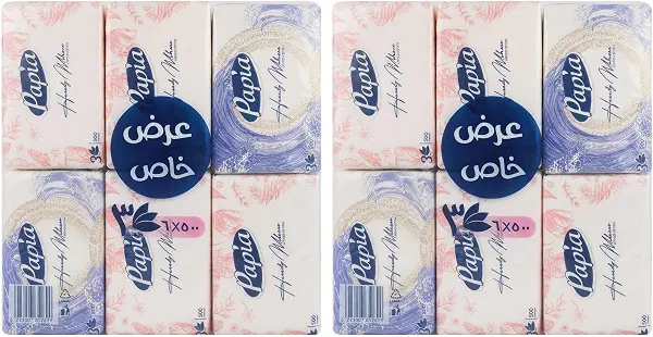 سعر ومواصفات مناديل وجه من 3 طبقات غنية باللوشن في عبوة متعددة القطع من البولي ايثيلين من بابيا، 500 × 6 (عبوتان) (B0FL9MJSXT) على Amazon EG