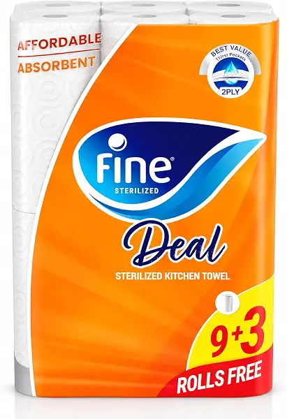 سعر ومواصفات مناديل ورقية ديل للمطبخ من فاين ، طبقتين × 12 بكرة (B0F7H8SBV1) على Amazon EG
