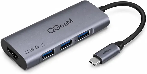 سعر ومواصفات موزع USB-C 4 في 1 من كيو جي اي ام، محول USB-C الى HDMI 4K@30Hz مع 3 منافذ USB 3.0، موزع USB نوع سي متعدد المنافذ 5Gbps لماك بوك برو/اير، ايباد برو، لابتوب ويندوز، كروم بوك، ديل، اتش بي والمزيد (B0HB56BJ8H) على Amazon EG