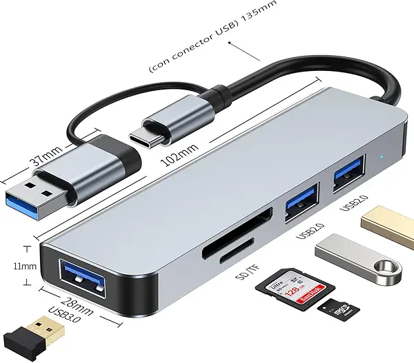 سعر ومواصفات موزع USB C، محول USB C 5 في 1، USB 3.0، 2 × USB 2.0، قارئ بطاقات SD/TF، لماك بوك برو، ماك بوك اير، ديل، سيرفس والمزيد من الاجهزة من النوع سي (01HUB-5) (B0CZ8QQG2Z) على Amazon EG