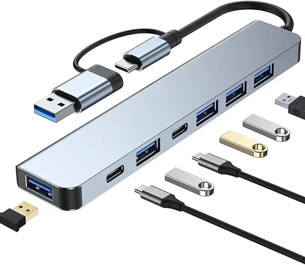 سعر ومواصفات موزع USB C 3.0، محول سي ار تي اي بي اس 7 في 2 متعدد المنافذ مع شحن 3.0/100 واط PD و4 منافذ 2.0 متوافق ماك بوك اير/برو، ايباد برو، ويندوز، رمادي (B0C3YQWWMR) على Amazon EG