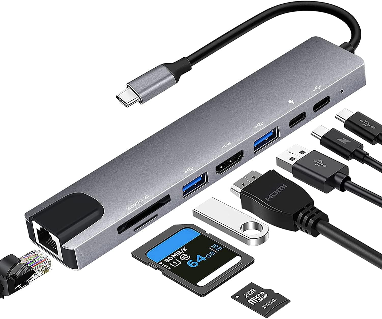 سعر ومواصفات موزع USB C مع محول ايثرنت، موزع متعدد المنافذ 8 في 1 USB C مع بي دي 100 واط، HDMI 4K، USB 3.0، منفذ نوع C، قارئ بطاقات SD/TF لايفون 15، ماك بوك، ايباد، سامسونج، سيرفس (عبوة من 6 قطع) (B0HLF1BYHF) على Amazon EG