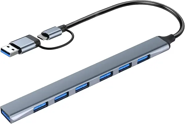 سعر ومواصفات موزع USB C، 7 منافذ USB-C الى USB A، موزع 3.0/2.0، خليط معدني من الالومنيوم، رمادي (B0CPVS8SST) على Amazon EG
