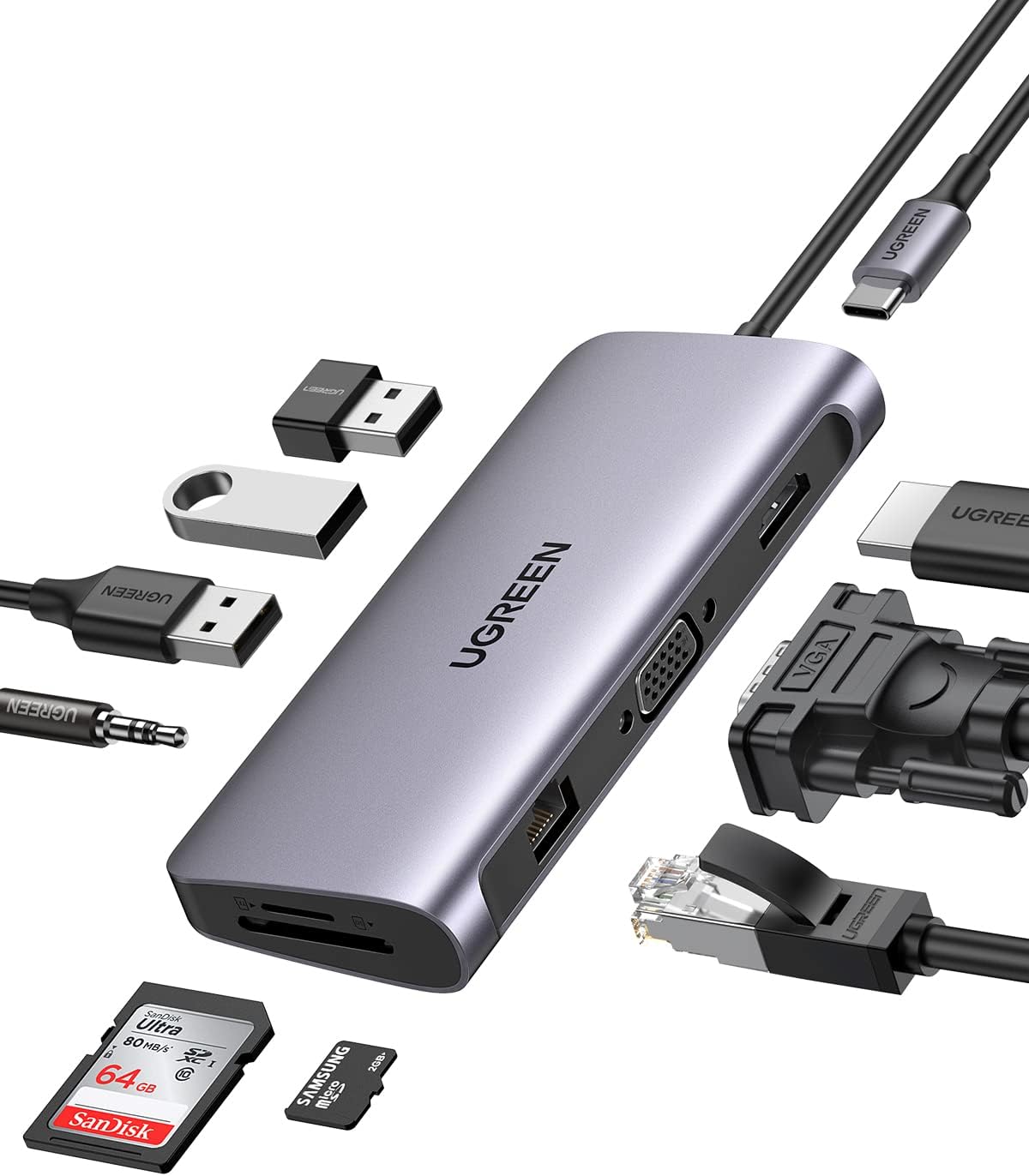 سعر ومواصفات موزع USB نوع سي من يوجرين 10 في 1 مع ايثرنت 4K الى HDMI جي ايه منفذ شحن وتوصيل طاقة 3 منافذ 3.0 3.5 ملم قارئ بطاقات اس دي/تي لماك بوك/برو/اير ويندوز (B082M7TM9P) على Amazon EG
