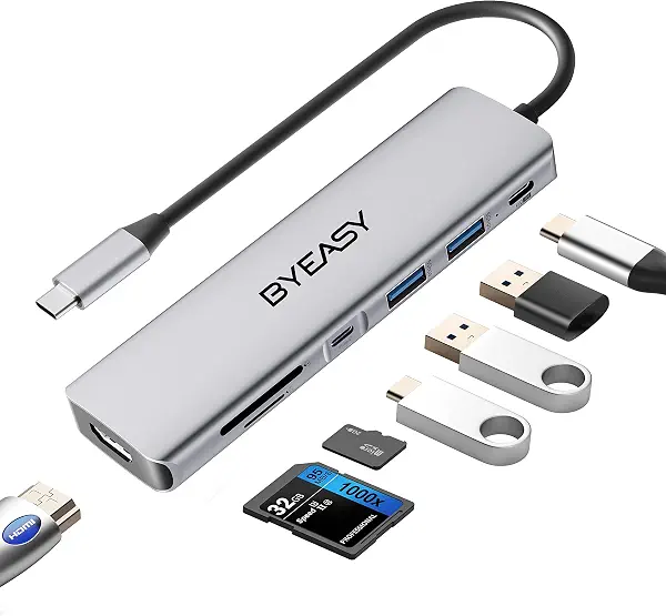 سعر ومواصفات موزع USB نوع C محول USB نوع C ‏7 في 1 بمنفذ HDMI بدقة 4K وقارئ بطاقات SD/TF وشحن توصيل طاقة بقدرة 100 وات وكابل بطول 60 سم رفيع جدًا متوافق مع أجهزة اللابتوب وغيرها من الأجهزة بمنفذ نوع C من باي ايزي (B0C1G7T4DL) على Amazon EG