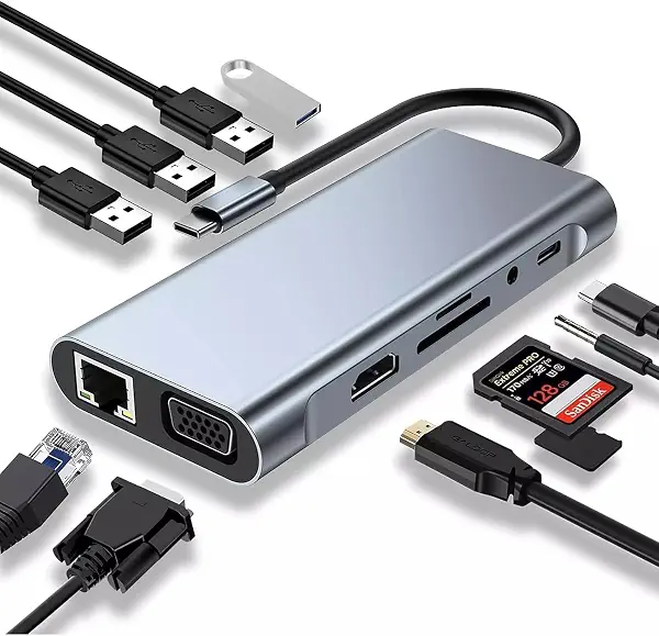 سعر ومواصفات موزع منافذ USB نوع سي 11 في 1 ميز MT-9598، مزود بمنفذ 4K HDMI وVGA، شحن PD 100 وات وUSB 3.0 وRJ45 ايثرنت، قارئ بطاقات SD/TF ومدخل AUX 3.5 ملم، محول متعدد المنافذ للابتوب وماك بوك والأجهزة من النوع سي (B0GZXH5V8T) على Amazon EG