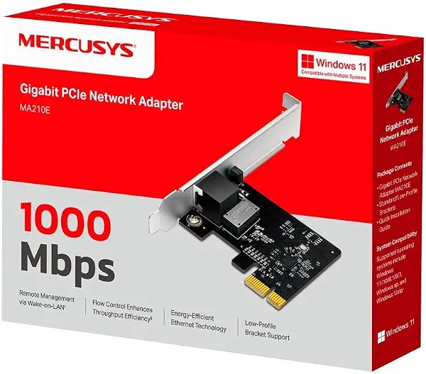 سعر ومواصفات ميركوسيس محول شبكة بمنفذ PCIe جيجابت MA210E، منفذ بي سي اي اكسبرس، 1 × منفذ ار جيه 45، 1 جيجابايت في الثانية، قوس كامل الارتفاع / دعامة منخفضة الارتفاع، تشغيل على شبكة LAN، تحكم في التدفق، ايثرنت موفر (B0FKF9PYN7) على Amazon EG