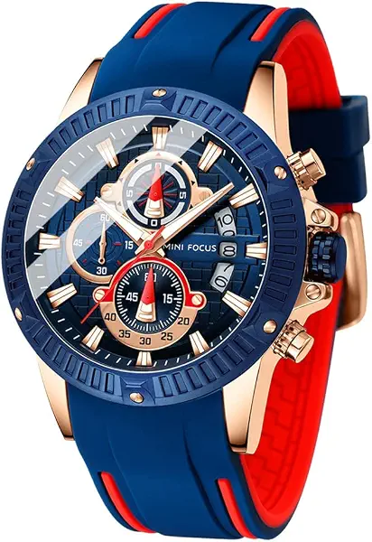سعر ومواصفات ميني فوكس MF MINI FOCUS Mens Chronograph Waterproof Sports Analog Quartz Silicone Band Fashion Wrist Watch for Men (B07SZNHGV9) على Amazon EG