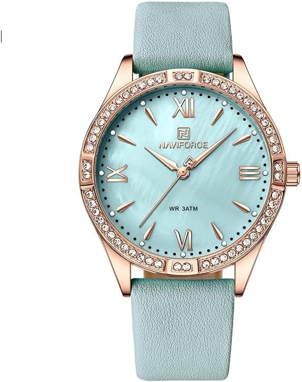 سعر ومواصفات نافي فورس ساعة كوارتز للنساء NF5038 RG-L.BE عصرية انيقة مقاومة للماء بسوار جلدي هدية للصديقة والسيدات بلون ازرق فاتح (B0D4M94TYF) على Amazon EG