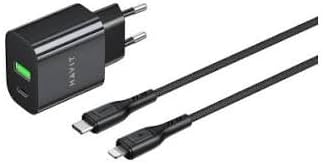 سعر ومواصفات هافيت شاحن حائط ST925 EU 30 واط PD 1 منفذ نوع C PD 30 واط، منفذ شحن سريع 1 نوع A، كيبل USB-C الى لايتنينج بطول 1 متر، متوافق مع ايفون 16/15/14/13، ايباد، ايربودز، اسود (B0HBR1XH49) على Amazon EG