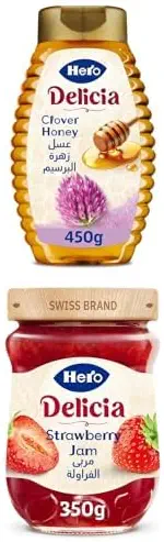 سعر ومواصفات هيرو عسل البرسيم بالضغط من ديليسيا 450 جرام + عبوة مربى الفراولة 350 غرام (عرض 25%) (B0H6GJ4MJL) على Amazon EG