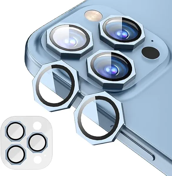 سعر ومواصفات واقي عدسة كاميرا بشكل سداسي هندسي من Next Store متوافق مع iPhone 13 Pro Max – غطاء كاميرا من الزجاج المقوى 9H مع حلقة معدنية ، مقاوم للخدوش و الصدمات. (ازرق فاتح) (B0FHHMJQPF) على Amazon EG