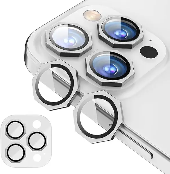 سعر ومواصفات واقي عدسة كاميرا بشكل سداسي هندسي من Next Store متوافق مع iPhone 15 Pro Max – غطاء كاميرا من الزجاج المقوى 9H مع حلقة معدنية ، مقاوم للخدوش و الصدمات. (فضي) (B0FHHNLV4M) على Amazon EG