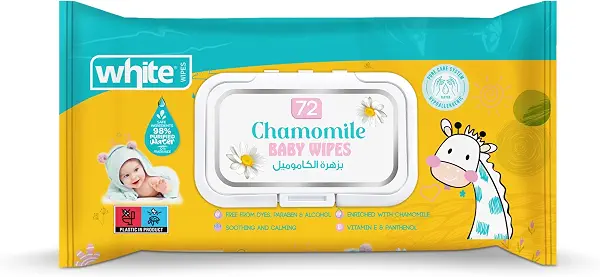 سعر ومواصفات وايت مناديل مبللة للاطفال بالبابونج - 72 منديل | ترطيب وتغذية بمستخلص البابونج الطبيعي (B0D4ZC1PL5) على Amazon EG