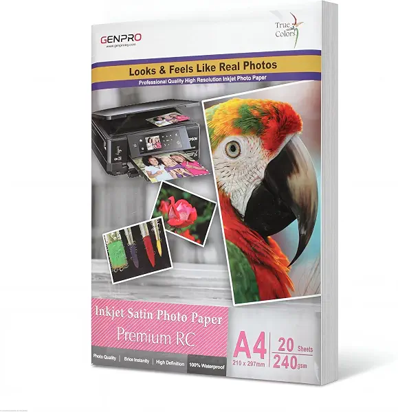 سعر ومواصفات ورق طباعة صور فوتوغرافي GENPRO ساتان مقاوم للماء A4 مقاس 21×29.7 سم وزن 240 جرام للطابعات النفاثة (B0GL3P96VK) على Amazon EG
