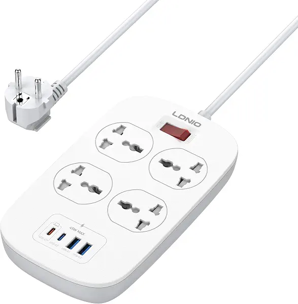 سعر ومواصفات وصلة تمديد طاقة بـ4 مقابس مع 2 منفذ USB و2 منفذ USB-C بقدرة 45 واط من سلسلة ديفندر مع سلك طاقة شديد التحمل من ليدنيو، طول 2 متر، لون أبيض، موديل SC4407C (B0GK362LYM) على Amazon EG