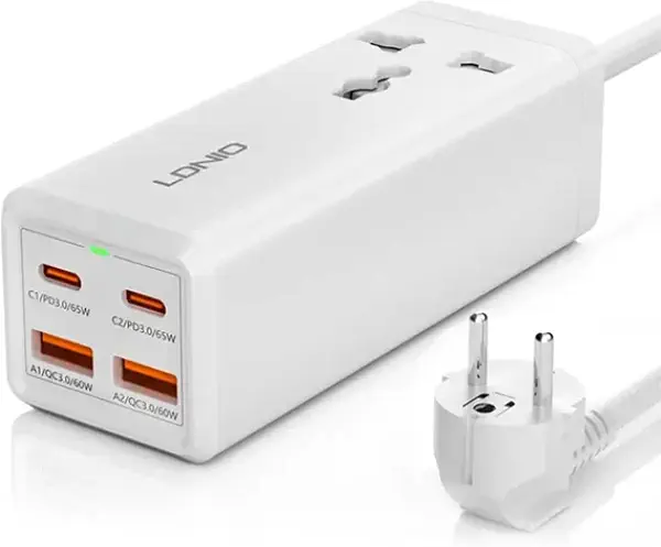 سعر ومواصفات وصلة كهرباء مع مقبس تيار متردد واحد ومنفذين USB ومنفذين USB-C من لدنيو، قدرة 2500 واط، لون ابيض (B0BZMJQ3SD) على Amazon EG