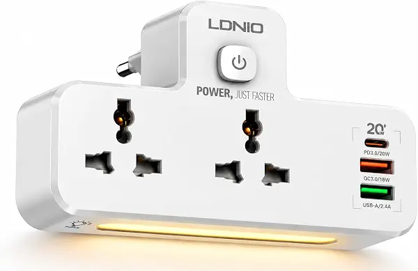 سعر ومواصفات LDNIO SC2311 محول طاقة بمنفذي تيار متردد و4 منافذ USB، شحن سريع 20 واط PD، QC 3.0 وضوء ليلي بالتحكم باللمس - أبيض (B0CL2LLTRR) على Amazon EG