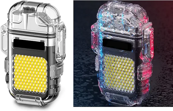 سعر ومواصفات ولاعة بلازما مقاومة للماء وقابلة لإعادة الشحن بمنفذ USB من جي ان فاير، ولاعة بقوس مزدوج مقاومة للرياح مع مصباح يدوي، صندوق هدايا متضمن كابل نوع سي وحبل قصير، لون أسود (B0BJFN4HX7) على Amazon EG